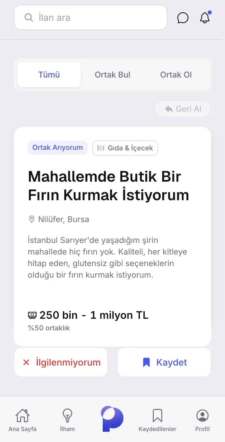 Polen'in swipe ile ilan keşfetme ekranı